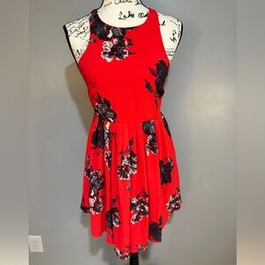 FREE PEOPLE RED FLORAL MINI DRESS SZ 0